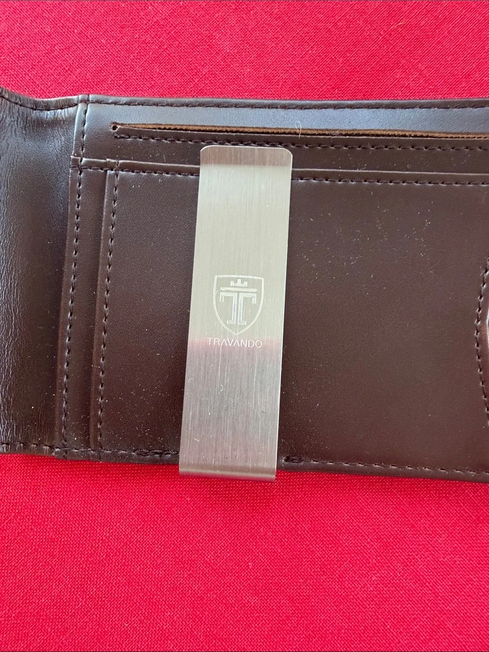 Brown Leather Card Wallet with Money Clip